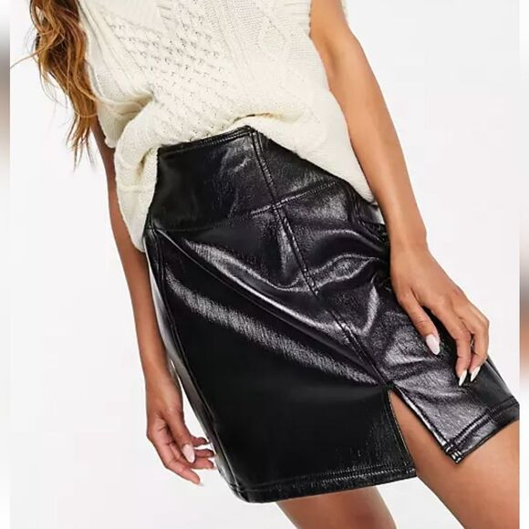Free People Holding Onto a Dream Black Faux Leather Mini Skirt - Picture 1 of 14